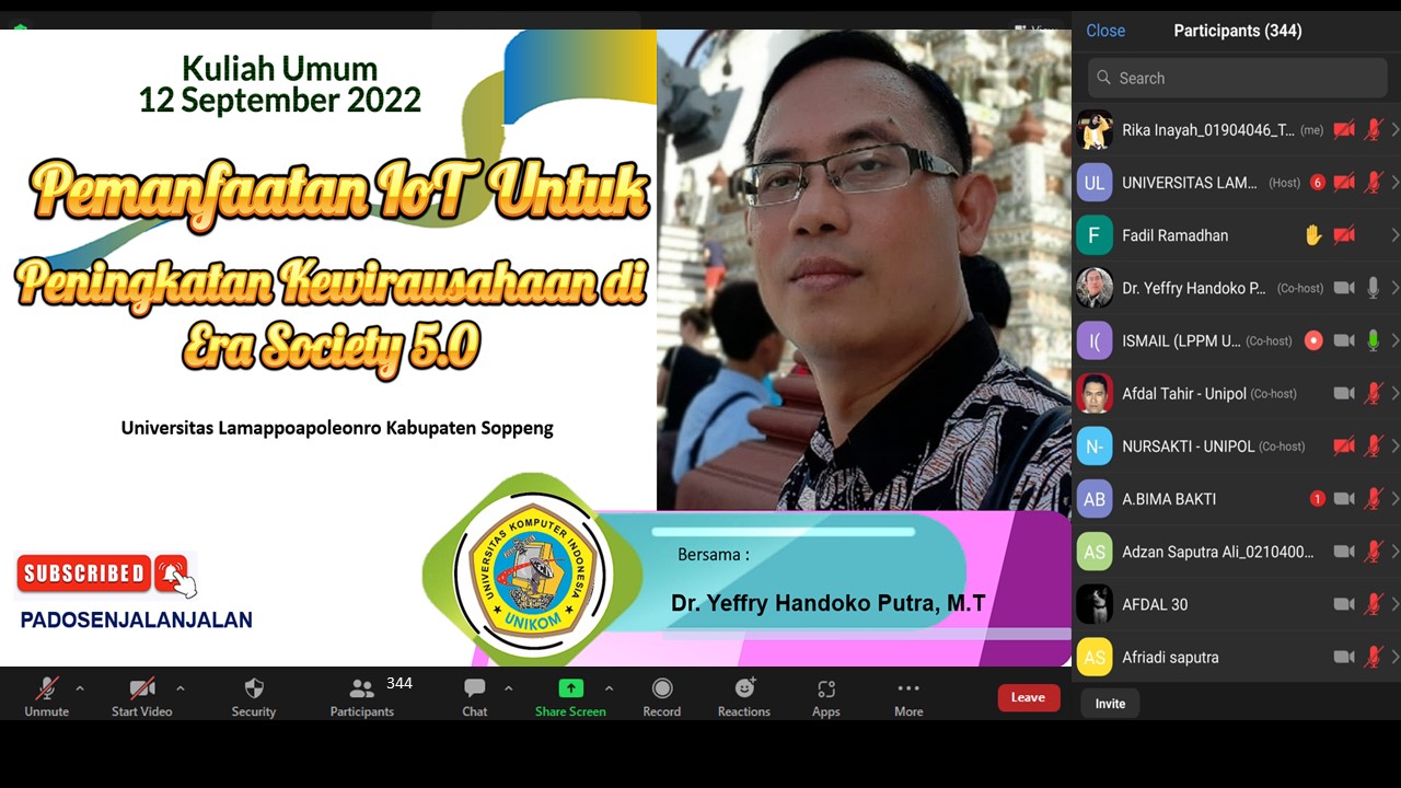 Dr. Yaffry Handoko Putra, Kupas Pemanfaatan IoT untuk Kewirausahaan di Kuliah Umum Prodi Teknik Informatika UNIPOL